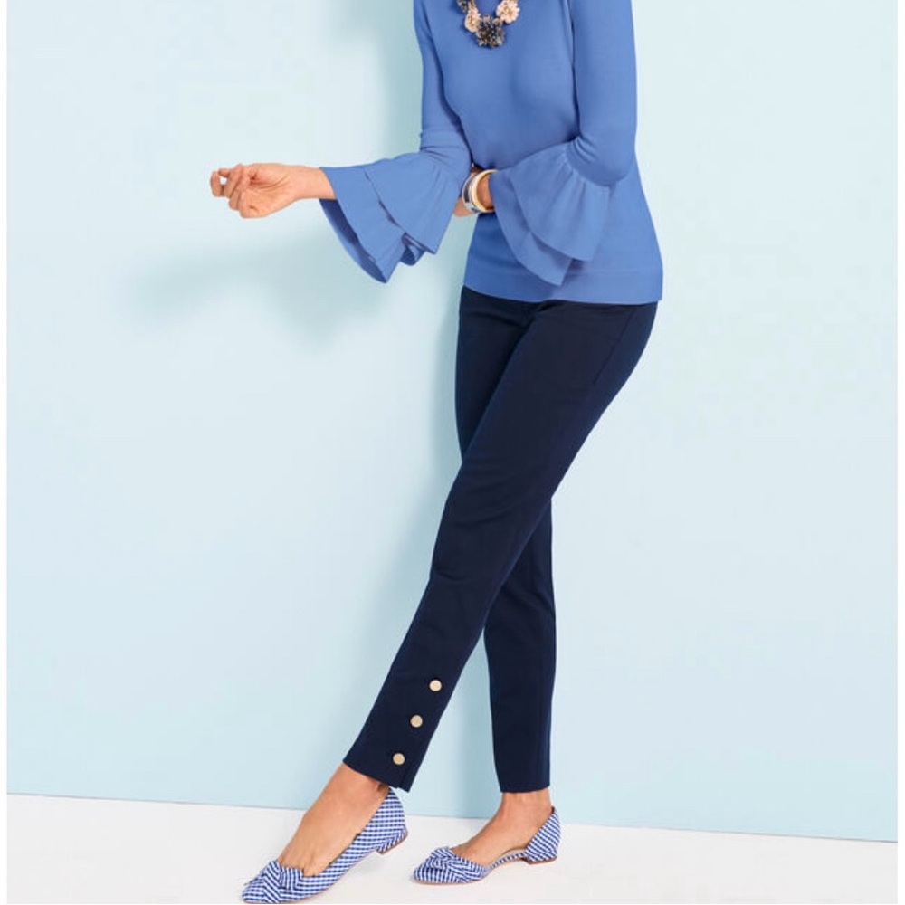 Talbots Navy Blue Cropped Pants Ankle‎ Size 8p Button Detailing